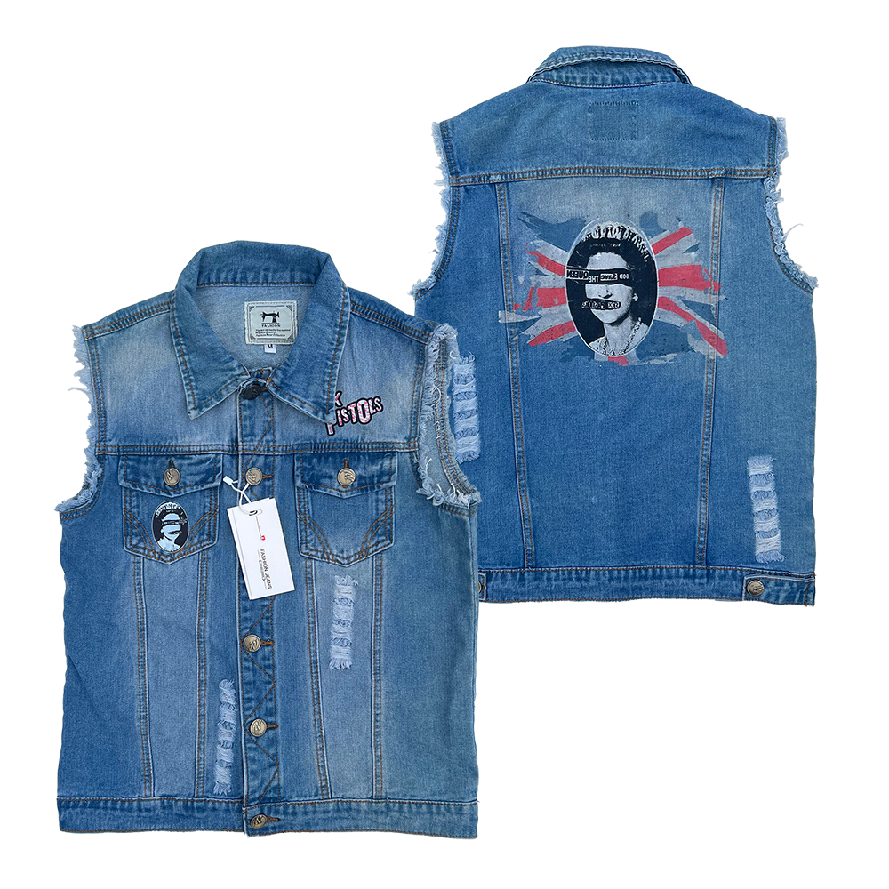 SEX PISTOLS sex pistol European and American men's street style vintage denim shirt vest sleeveless vest (2)