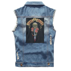 Guns N Roses sleeveless vest, punk style rock denim vest, pure cotton denim jacket (2)
