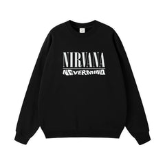 NIRVANA Nirvana Rock Band American Street Gun Flower Nirvana Black Gray White Pure Cotton Hooded Round Neck Sweatshirt (6)