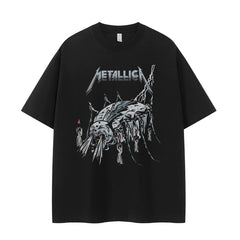 Metallica metal band retro American street dark niche design gray vtg rock short sleeved T-shirt