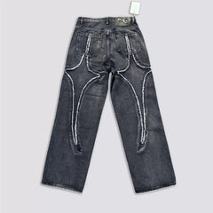 Thug Club Stiletto Pattern Embroidered Loose Denim Pants