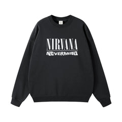 NIRVANA Nirvana Rock Band American Street Gun Flower Nirvana Black Gray White Pure Cotton Hooded Round Neck Sweatshirt (6)