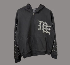 MIXED EMOTION Vintage Rhinestone Monogram Full-Zip Hoodie