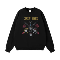 Guns n Roses Rock Band American Street Men's and Women's Black Grey White Cotton Hooded Round Neck Hoodie (4)