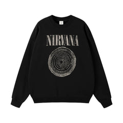 NIRVANA Nirvana Rock Band American Street Gun Flower Nirvana Black Gray White Pure Cotton Hooded Round Neck Sweatshirt (8)