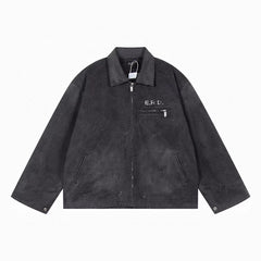 ERD Detroit lapel canvas distressed denim coat