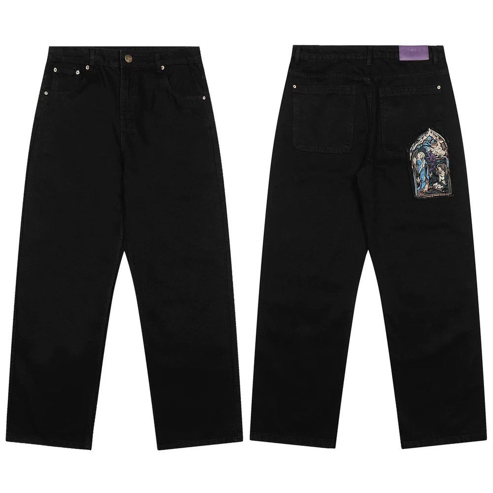 "Defend Awakening" Denim Black Straight Leg Jeans