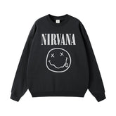 NIRVANA Nirvana Rock Band American Street Gun Flower Nirvana Black Gray White Pure Cotton Hooded Round Neck Sweatshirt (3)