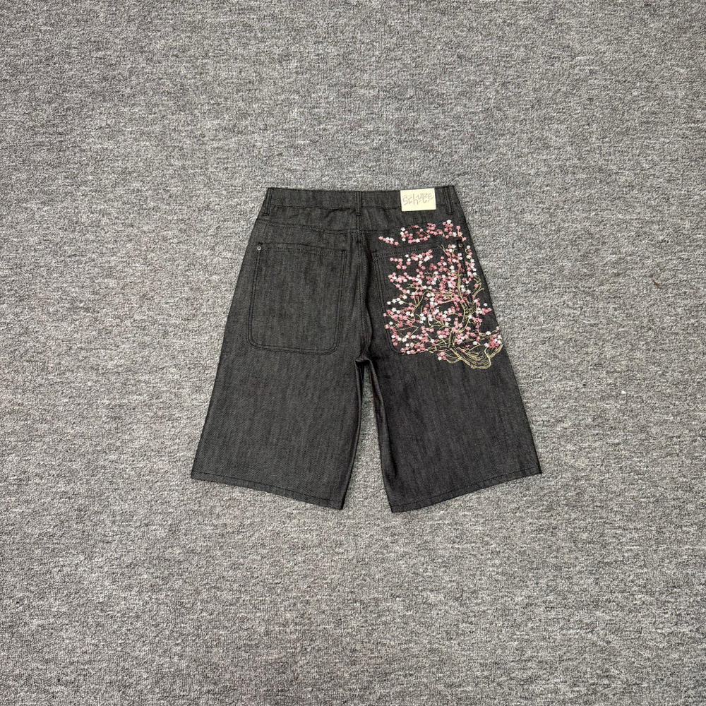 Derschutze Blossom V2 Jorts - Flower Embroidered Denim Pants
