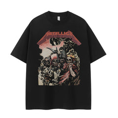 Metallica metal band retro American street vtg loose shoulder pure cotton round neck rock short sleeved T-shirt