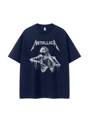 Metallica metal band retro American street dark skeleton niche design rock short sleeved T-shirt