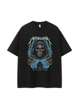 Metallica金属乐队复古美式街头暗黑骷髅落肩宽松纯棉摇滚短袖T恤