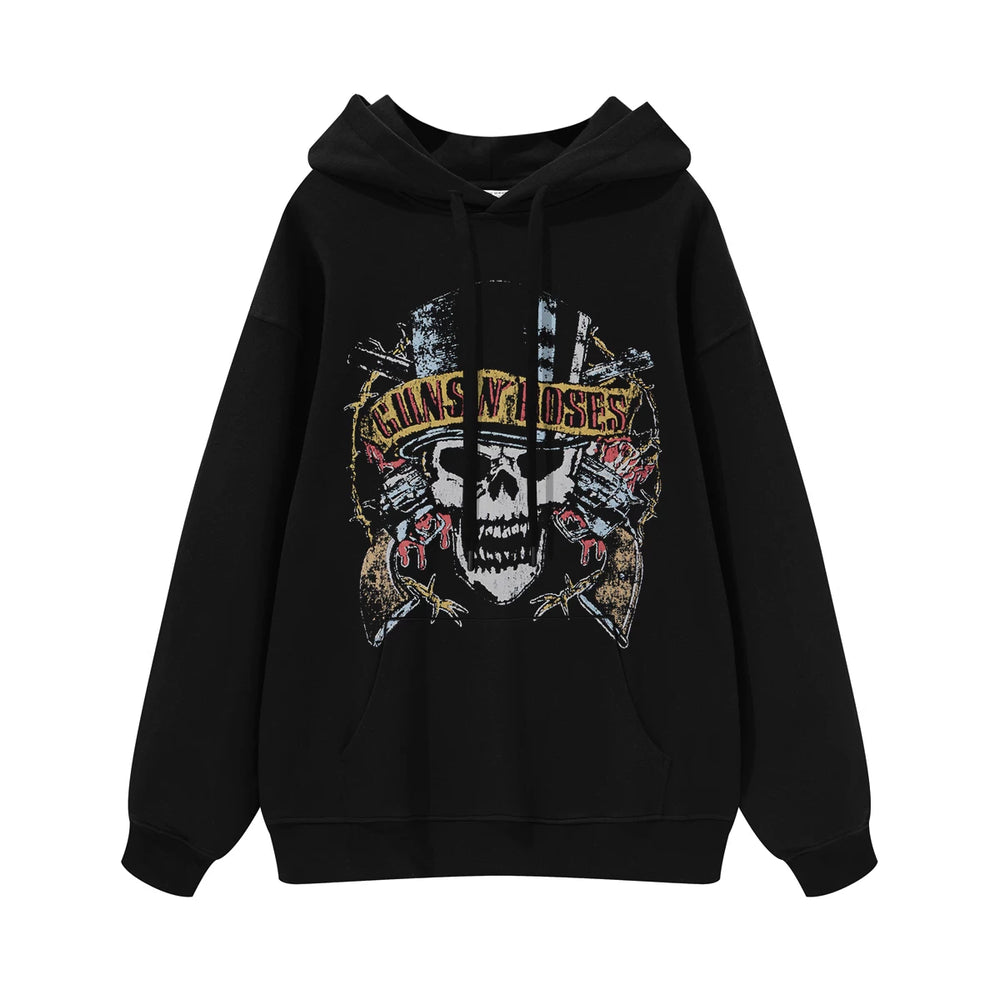 Guns n Roses Rock Band American Street Men's and Women's Black Grey White Cotton Hooded Round Neck Hoodie (3)