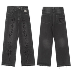 Revenge Smoke Embroidered Thorn Denim Pants