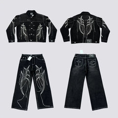 Thug Club Tassel Embroidered Denim Fashion Set