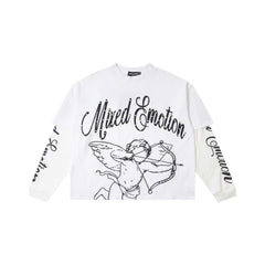 MIXED EMOTION Vintage Cupid Layered Long-Sleeve Tee (White)