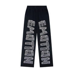 MIXED EMOTION Vintage Block Letter Graphic Sweatpants (Black)