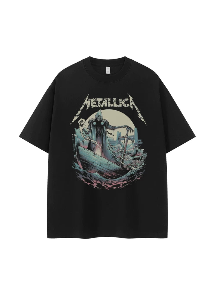 Metallica metal band retro American street hip-hop dark niche design rock short sleeved T-shirt