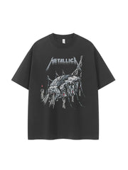 Metallica metal band retro American street dark niche design gray vtg rock short sleeved T-shirt