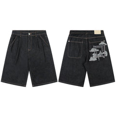 Derschutze Street Style Embroidered Denim Shorts