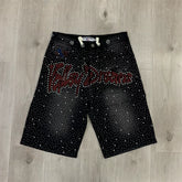 Vale Valley Forever Full-Print Beaded Denim Shorts
