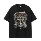 Metallica band retro American street niche design, skull cross vtg rock short sleeved T-shirt