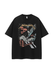 Metallica金属乐队复古美式街头小众vtg落肩宽松纯棉摇滚短袖T恤
