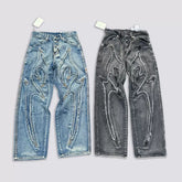 Thug Club Stiletto Pattern Embroidered Loose Denim Pants