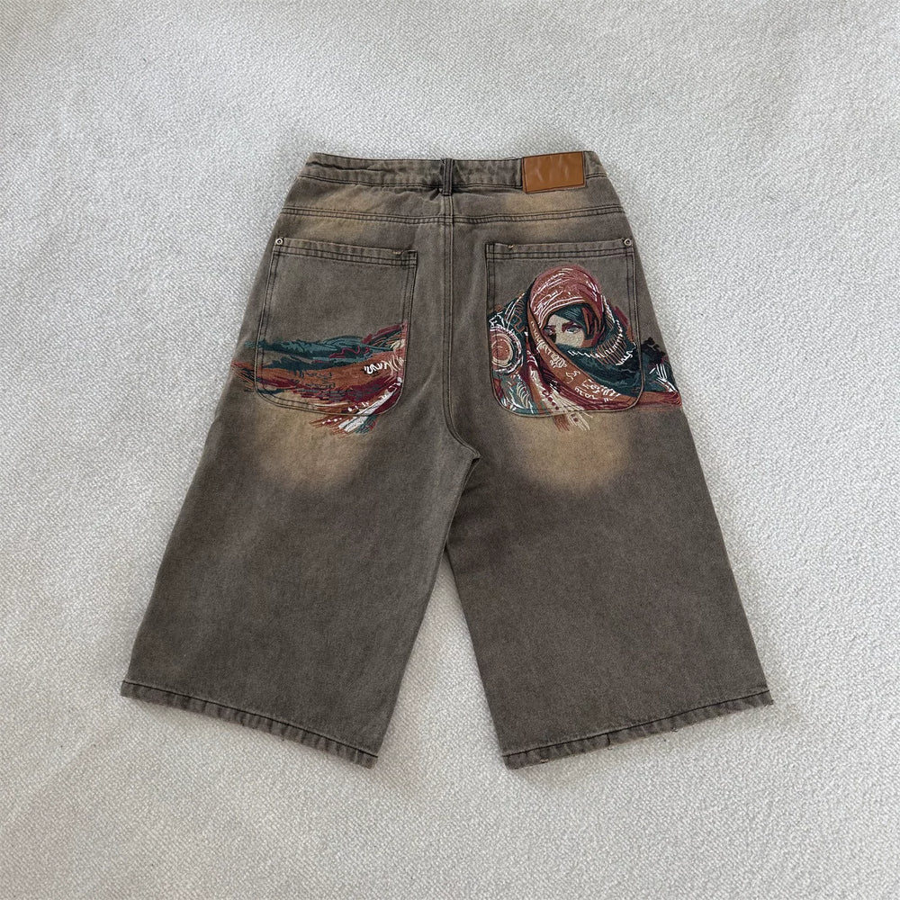 Derschutze Vintage Embroidered Denim Pants