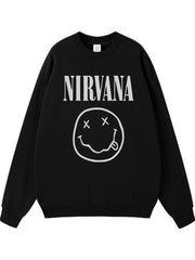 NIRVANA Nirvana Rock Band American Street Gun Flower Nirvana Black Gray White Pure Cotton Hooded Round Neck Sweatshirt (10)