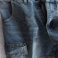 Vale washed and ironed diamond-patterned denim shorts