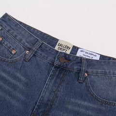 Gallery Dept Washed Dark Blue Plaid Denim Shorts