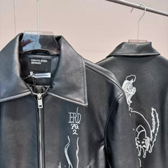 ERD mystery man embroidered PU leather jacket