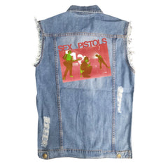 SEX PISTOLS sex pistol European and American men's street style vintage denim shirt vest sleeveless vest (1)
