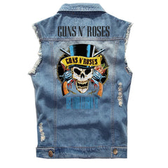 Guns N Roses sleeveless vest, punk style rock denim vest, pure cotton denim jacket (2)