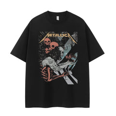 Metallica金属乐队复古美式街头小众vtg落肩宽松纯棉摇滚短袖T恤