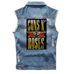 Guns N Roses sleeveless vest, punk style rock denim vest, pure cotton denim jacket (2)