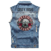 Guns N Roses sleeveless vest, punk style rock denim vest, pure cotton denim jacket (2)