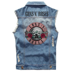 Guns N Roses sleeveless vest, punk style rock denim vest, pure cotton denim jacket (2)