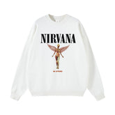 NIRVANA Nirvana Rock Band American Street Gun Flower Nirvana Black Gray White Pure Cotton Hooded Round Neck Sweatshirt (1)