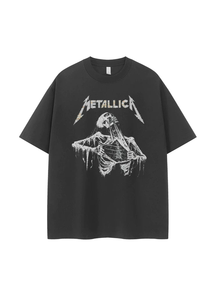 Metallica metal band retro American street dark skeleton niche design rock short sleeved T-shirt
