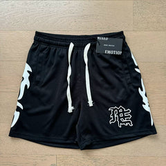 MIXED EMOTION Vintage Graphic Athletic Mesh Shorts (Black/White)
