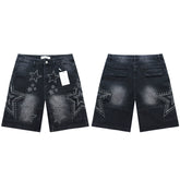 Vale washed and ironed diamond-patterned denim shorts