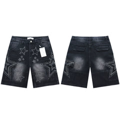 Vale washed and ironed diamond-patterned denim shorts