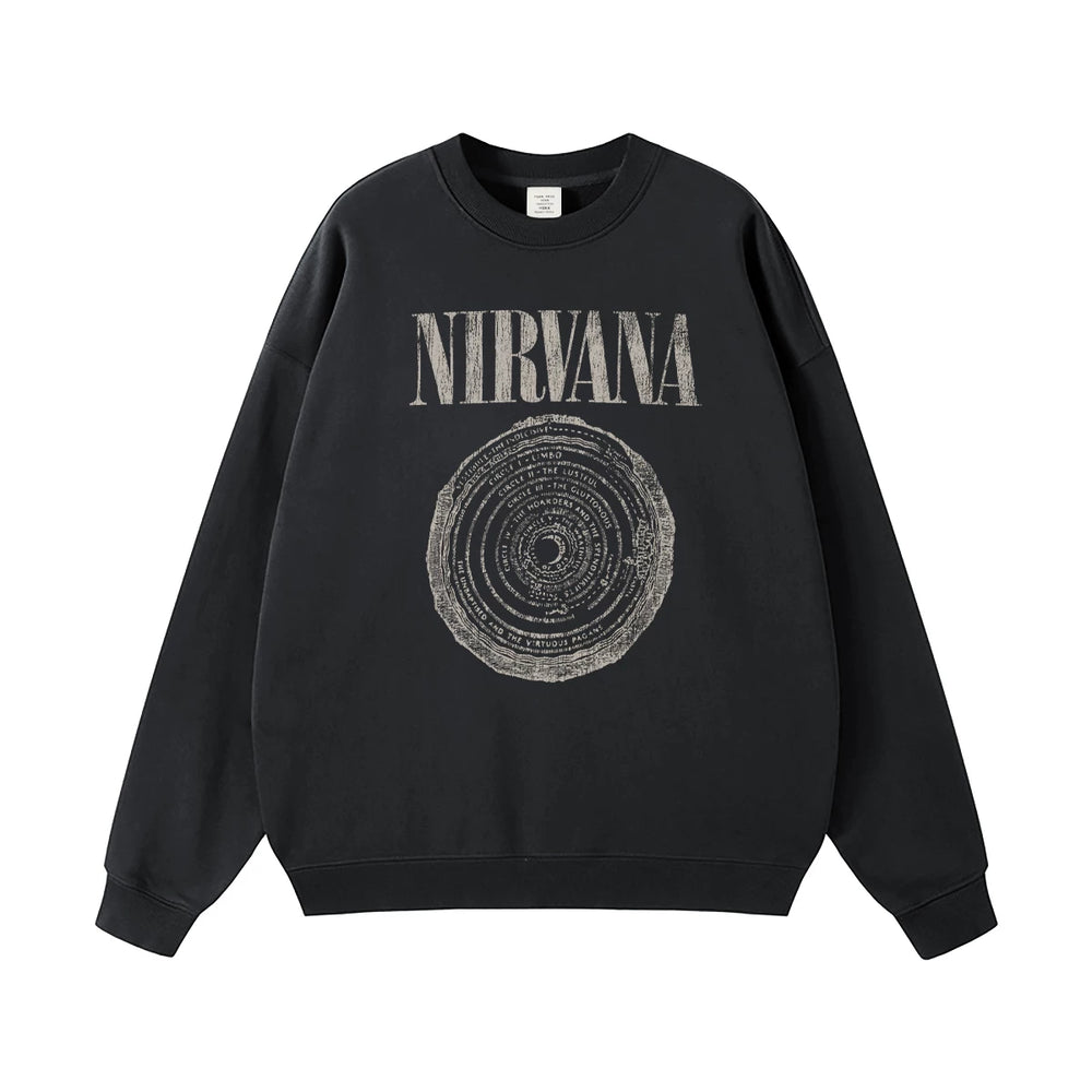 NIRVANA Nirvana Rock Band American Street Gun Flower Nirvana Black Gray White Pure Cotton Hooded Round Neck Sweatshirt (9)