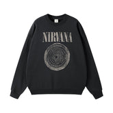 NIRVANA Nirvana Rock Band American Street Gun Flower Nirvana Black Gray White Pure Cotton Hooded Round Neck Sweatshirt (9)