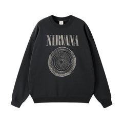 NIRVANA Nirvana Rock Band American Street Gun Flower Nirvana Black Gray White Pure Cotton Hooded Round Neck Sweatshirt (9)