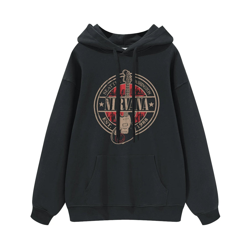 NIRVANA Nirvana Rock Band American Street Gun Flower Nirvana Black Gray White Pure Cotton Hooded Round Neck Sweatshirt (8)