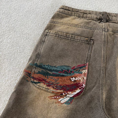 Derschutze Vintage Embroidered Denim Pants