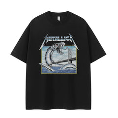 Metallica金属乐队复古美式街头小众设计感vtg落肩摇滚短袖T恤衫